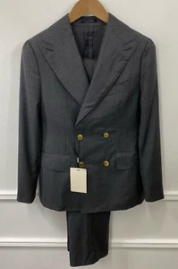 Men Suitsupply Suit La Spalla Peak Lapel Grey Double Breasted Size EU42 UK/US32 - Picture 1 of 12