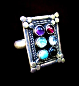 VINTAGE 1960ER S MULTI-STEIN STERLING RING - ITALIEN - Bild 1 von 3