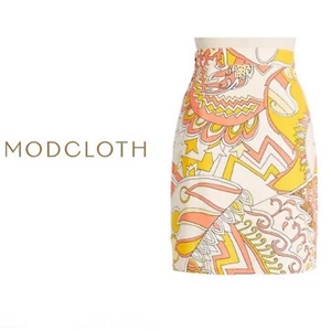 NWT MODCLOTH MOD RETRO 1960’s STYLE LINEN SKIRT GEOMETRIC FLORAL SIZE 12 $59 - Picture 1 of 8