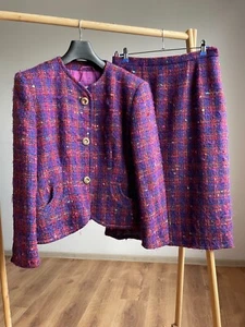 Tuta Aquascutum donna vintage anni 90 boucle tweed gonna taglia UK 16 REG - Foto 1 di 23