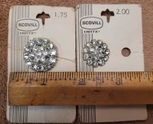 2 Silver Rhinestone Buttons, Style 61039 size 24 & 36 Scovill Dritz Made in USA - Picture 1 of 8