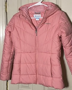 Columbia Girls Pink Winter Hooded Puffer Coat Full Zipper Pockets Large 14-16 - Picture 1 of 8