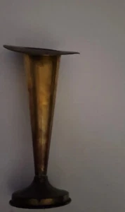 G W Farber Brass Trumpet Vase New York Marked 10" X 5" Bent At Top - Picture 1 of 10