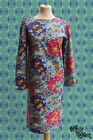Vintage 80s Blue Pink Chinese Lion Psychedelic Print Cotton Shift Dress, UK8