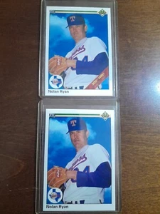 1990 Nolan Ryan Error Upper Deck #734 No Red Stripe + Correct Baseball Card - Picture 1 of 6