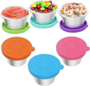 6 Pack Salad Dressing Container To Go 2.4oz Small, Leakproof Silicone Lids - Picture 1 of 5
