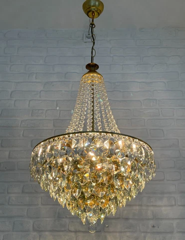 Antique Vintage Brass & Crystals HUGE French Empire Chandelier Ceiling Lamp Cover