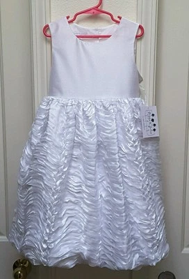 Pippa & Julie Girl's Solid White Satin Ruffle Fanciful Bubble Dress-Size-8 - Image 1 of 3