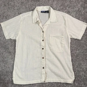 Patagonia Womens S Button Shirt Cream Striped Organic Cotton Camp Casual - Picture 1 of 6