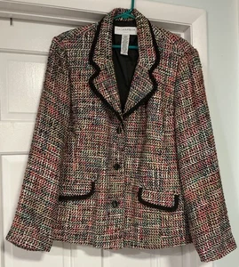 VTG Sag Harbor Woman 20W Multicolor Houndstooth Tweed Blazer Lined Corded Trim - Picture 1 of 14