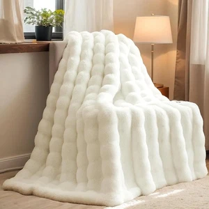 Faux Fur Throw Blanket Cozy Plush Fleece Bubble Texture for Couch Bed Grey 70x80 - Picture 1 of 32