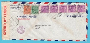 USA censored air cover via Clipper 1942 Staten Island prexie franking to India - Picture 1 of 2