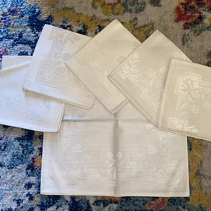 Cloth Napkins Square Shape Silk Set 6 Embroidered Flower Cream 12” X 12”. (16) - Picture 1 of 4