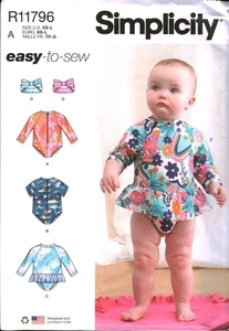 11796 UNCUT Simplicity Sewing Pattern Infant Swimsuits Rash Guard Headband Baby - Picture 1 of 2