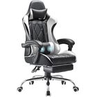 Gaming Chair with Footrest and Massage Lumbar Support, Ergonomic Computer White