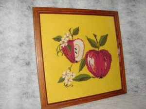 Handmade Handcrafted Apple Needlepoint Framed Picture - Picture 1 of 3