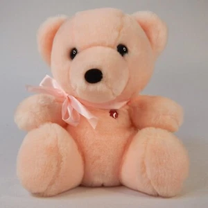 De colección 1985 Prestige Toy Corp PTC Rosa Sol Oso de Peluche Peluche Corazón Arco 9" Corea - Imagen 1 de 15