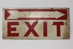 Vintage 40s 50s 60s Metal Sign Antique Hardware Store EXIT Arrow Red White OLD