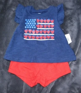 OLD NAVY FOURTH 4TH OF JULY STRAWBERRY BLUEBERRY FLAG TANK TOP SHORT OUTFIT 3-6 - Picture 1 of 2