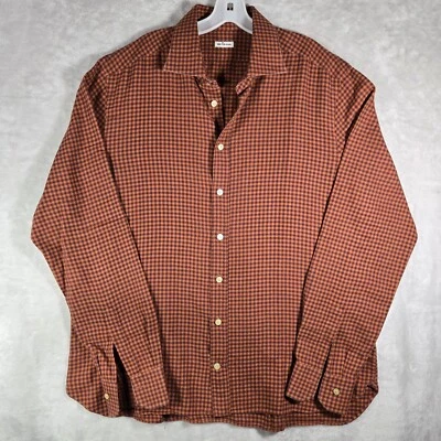 Camisa Kiton flanela xadrez botão para baixo tamanho XXL 2XL manga longa laranja e marrom - Imagem 1 de 4