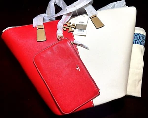 Bolso de Mano Bolso Shopper Tory Burch McGraw Color Block Rojo Brillante/Nuevo Crema - Imagen 1 de 10