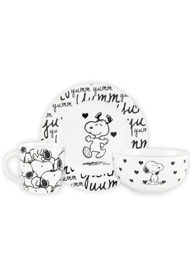 Snoopy Frühstücksset Kinder Snoopy yumm Geschirr Set Porzellan 3-teilig mit T... - Bild 1 von 3
