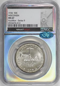 1936 Wisconsin Commemorative Half Dollar 50c NGC MS67 CAC VaultBox [BN012] - Picture 1 of 4