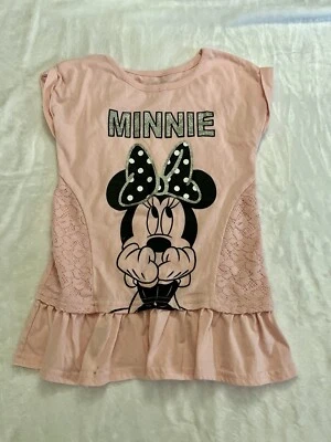 Bebé Niñas Disney Minnie Mouse Camisa Rosa Talla 6 Con Encaje Usada en Excelente Condición Foto 1 de 4