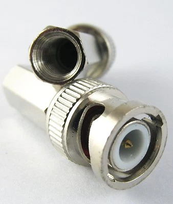 10 x Twist-on BNC Male RG6 RG6-U RF Connector Nickel Plated for CCTV Cameras - Image 1 of 4
