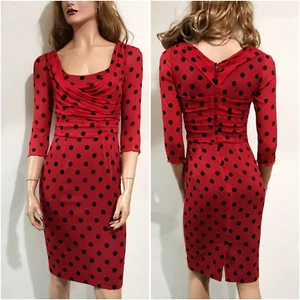 AUTÉNTICO Vestido Dolce & Gabbana Estampado Lunares Rojo Seda Gasa IT 38 - Imagen 1 de 24
