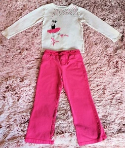 Carter's Mädchen 2 Stück L/S weiß "Ballerina" Top und rosa Hose 4T *Fleck* - Bild 1 von 12