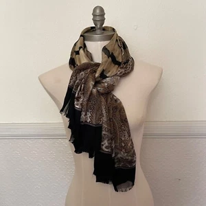 JAEGER Silk Scarf Brown Black Paisley Animal Print - Picture 1 of 4