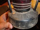 6G2-vintage DIETZ night Watch lantern with red ribbed globe -dirty-dented lid