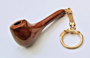 [Interesting Find] Wood Tobacco Pipe Look Gold Keychain Ring - Bild 1 von 3