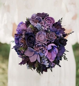 Purple Lavender Bridal Bouquet Sola Wood Wedding Wildflower Bridesmaid Flowers - Picture 1 of 25