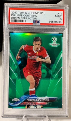 2017 Topps Chrome UCL Philippe Coutinho Green Refractor /99 PSA 9 - Image 1 of 2