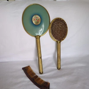 Juego de tocador vintage cepillo de pelo espejo adornado floral turquesa - Imagen 1 de 14