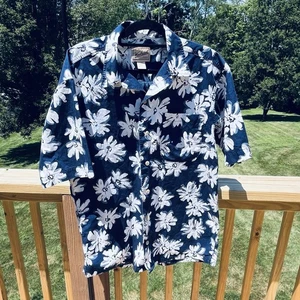 Woolrich Shirt Mens Large Floral Hawaiian Short Sleeve Button Up Casual Summer - Picture 1 of 8