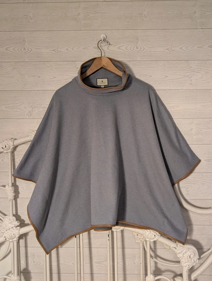 Tuckernuck Piper Poncho Leather Trim Funnel Neck Gray V neck Cape - Image 1 of 4