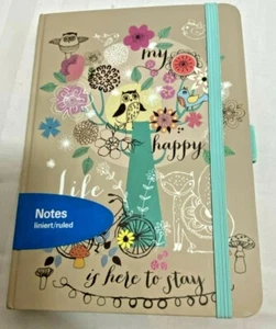 Ruled Hardcover NOTEBOOK, owl and floral, my happy life design 12x17cm 144pg - Bild 1 von 3