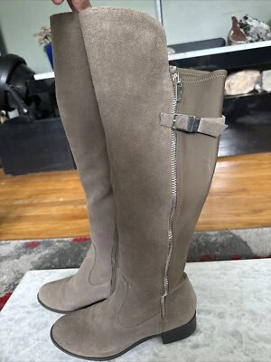 CALVIN KLEIN 灰色时尚靴子过膝麂皮绒女式 7.5 M 码 — 第 1/4 张图片