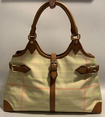 Bolsa de mão feminina vintage Brooks Brothers xadrez couro alça bolsa fivela - Imagem 1 de 4