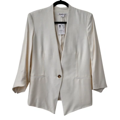 Chaqueta Blazer Helmut Lang Intermix Talla 8 Crema Rayas Sin Cuello Un Botón Foto 1 de 4