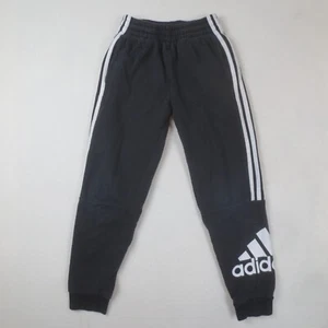 Adidas Athletic Pants Youth Boys Small 8 Black Fleece Lined Logo Joggers Pockets - Picture 1 of 17