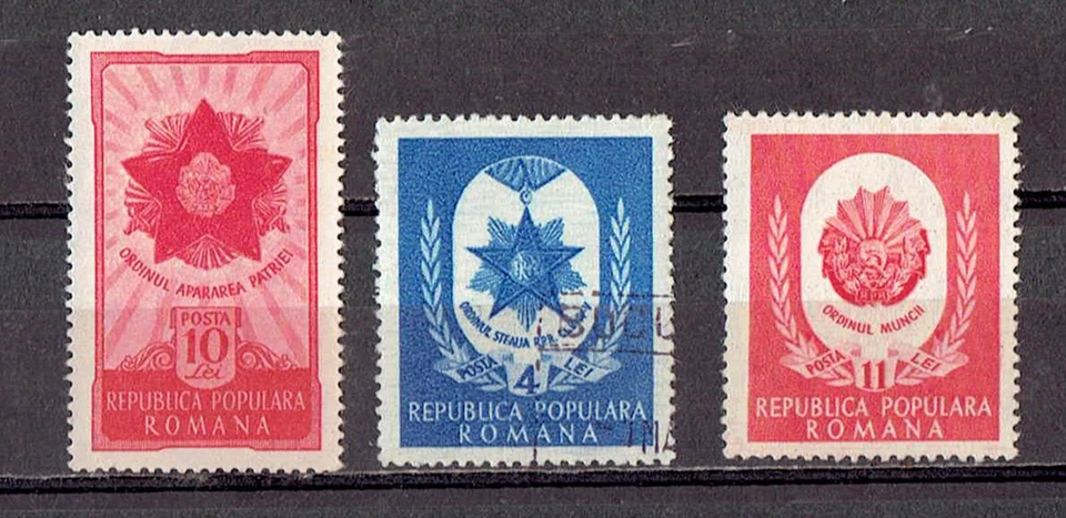 Rumanía 1951. 3 sellos de Orden para Defensa Nacional MH y usados Foto 1 de 1