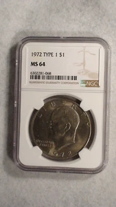 1972 P TYPE 1 Eisenhower Dollar NGC MS64 NEAR GEM IKE $1 Coin PRICED TO SELL! - Picture 1 of 4