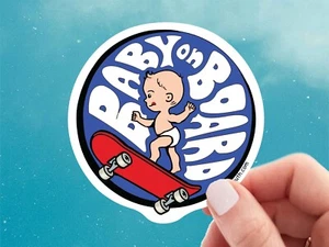 Baby on Skateboard Sticker | Baby on Board Sticker | Funny Bumper Stickers - Picture 1 of 4