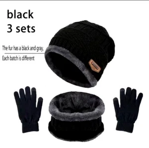 3 Pcs Set Winter Velvet Hat Scarf Gloves Set Unisex - Picture 1 of 2