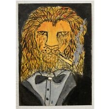 ACEO ORIGINAL PAINTING Mini Collectible Art Card Signed Fantasy Animal Lion Ooak