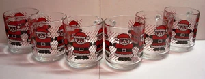 Luminarc Arcoroc Santa Claus Christmas France 6 Glass Coffee Cocoa Cups Mugs Vtg - Picture 1 of 11